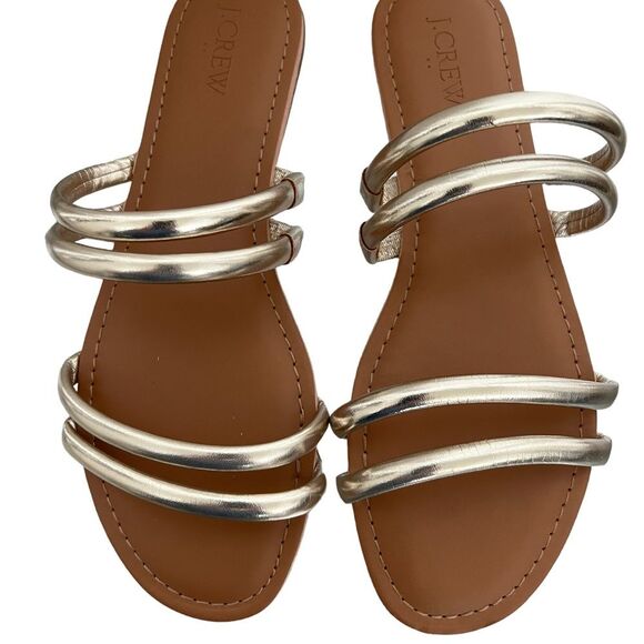 J. Crew NWOT Gold Metallic Flat Slide On Sandals Size 8 - Picture 7 of 10